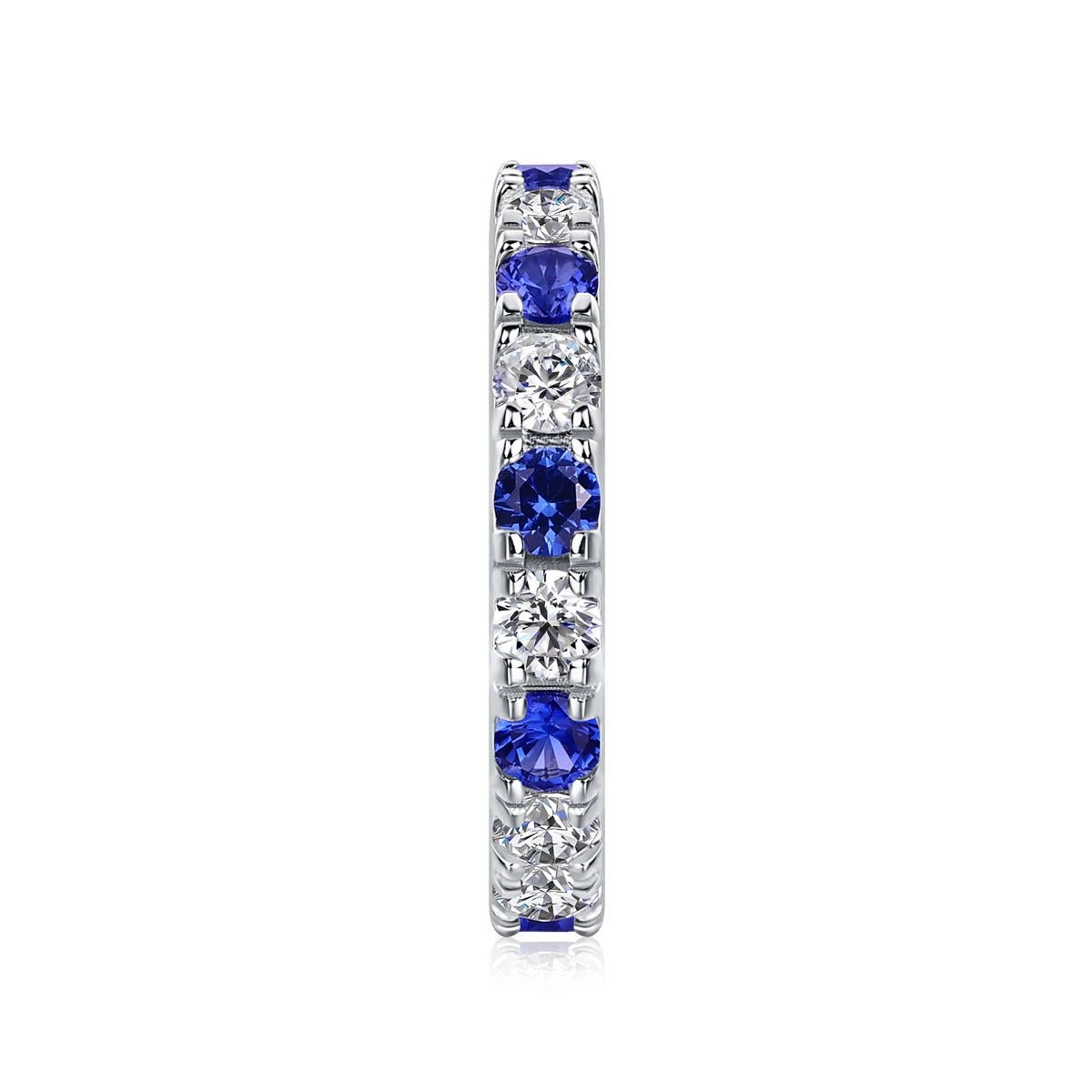 Moissanite & Blue Sapphire Alternating Ring | 925 Silver 18K Gold Plated | GRA Certified