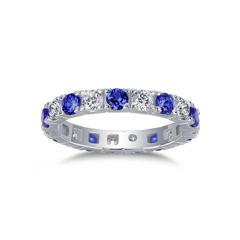 Moissanite & Blue Sapphire Alternating Ring | 925 Silver 18K Gold Plated | GRA Certified