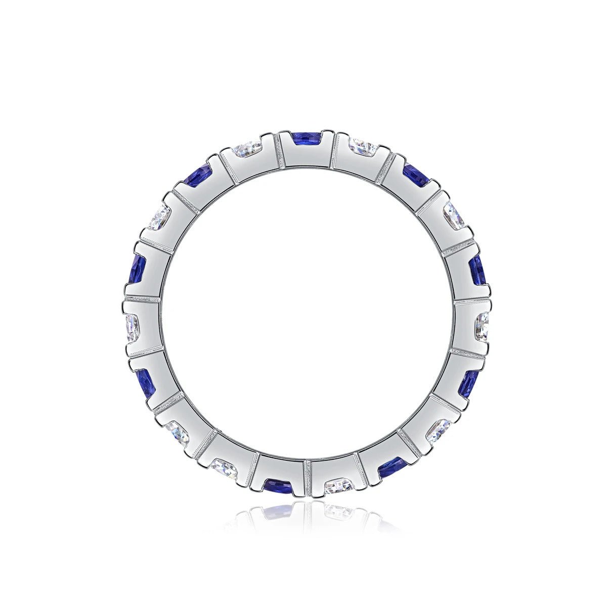 Moissanite & Blue Sapphire Alternating Ring | 925 Silver 18K Gold Plated | GRA Certified