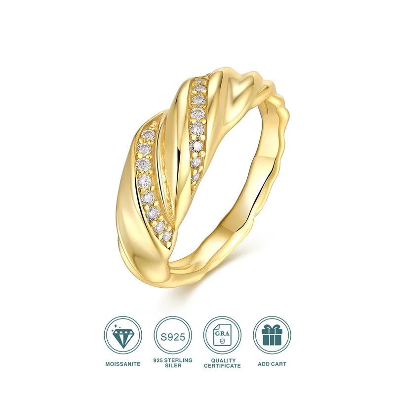 Moissanite Croissant Braided Ring 925 Silver 14K Gold – Chunky Twisted Wide Dome | Charmsolo