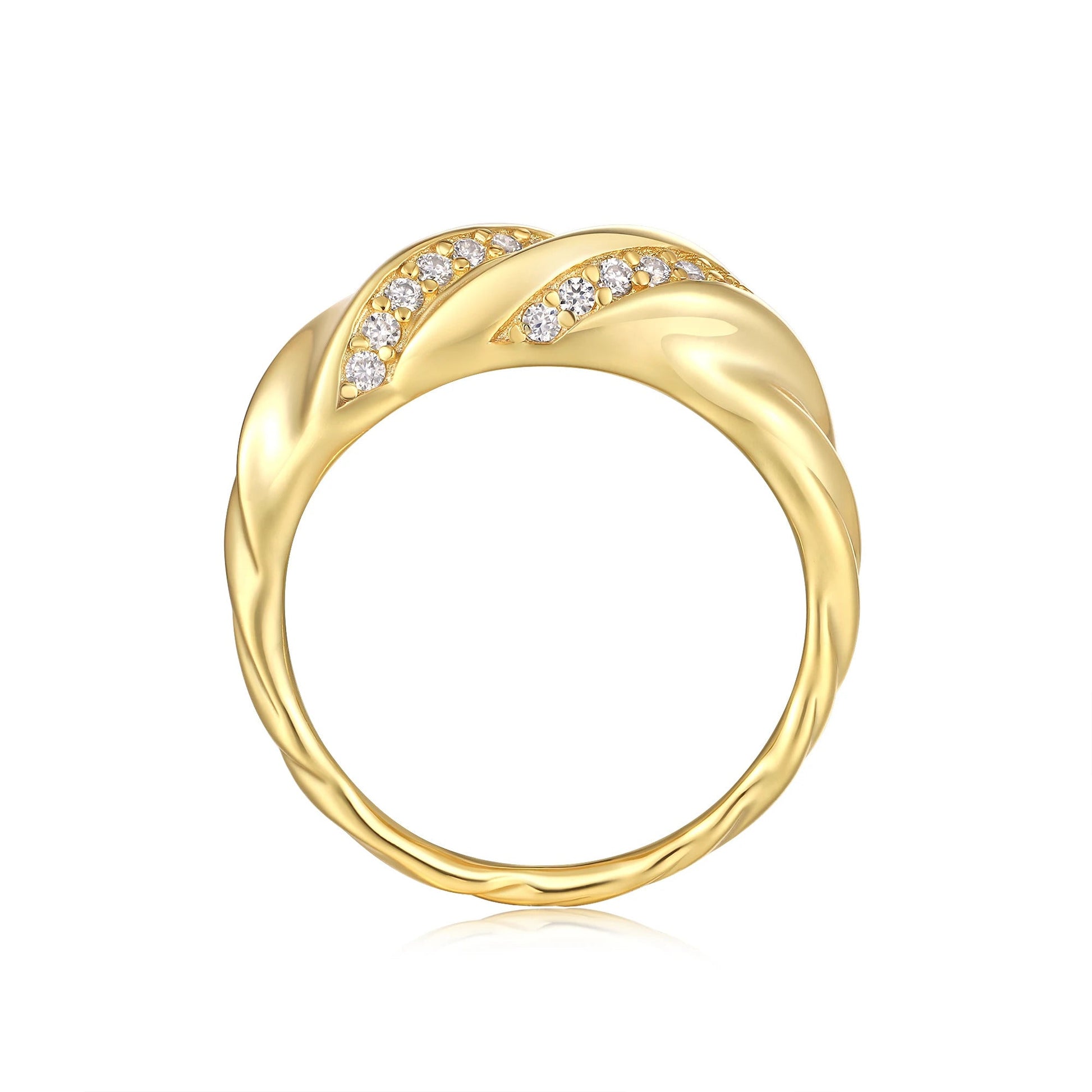 Moissanite Croissant Braided Ring 925 Silver 14K Gold – Chunky Twisted Wide Dome | Charmsolo