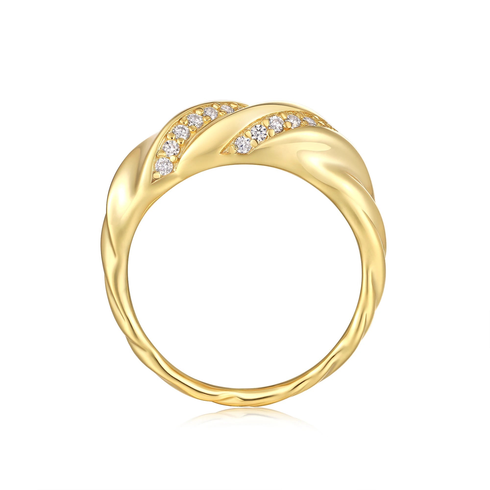 Moissanite Croissant Braided Ring 925 Silver 14K Gold – Chunky Twisted Wide Dome | Charmsolo
