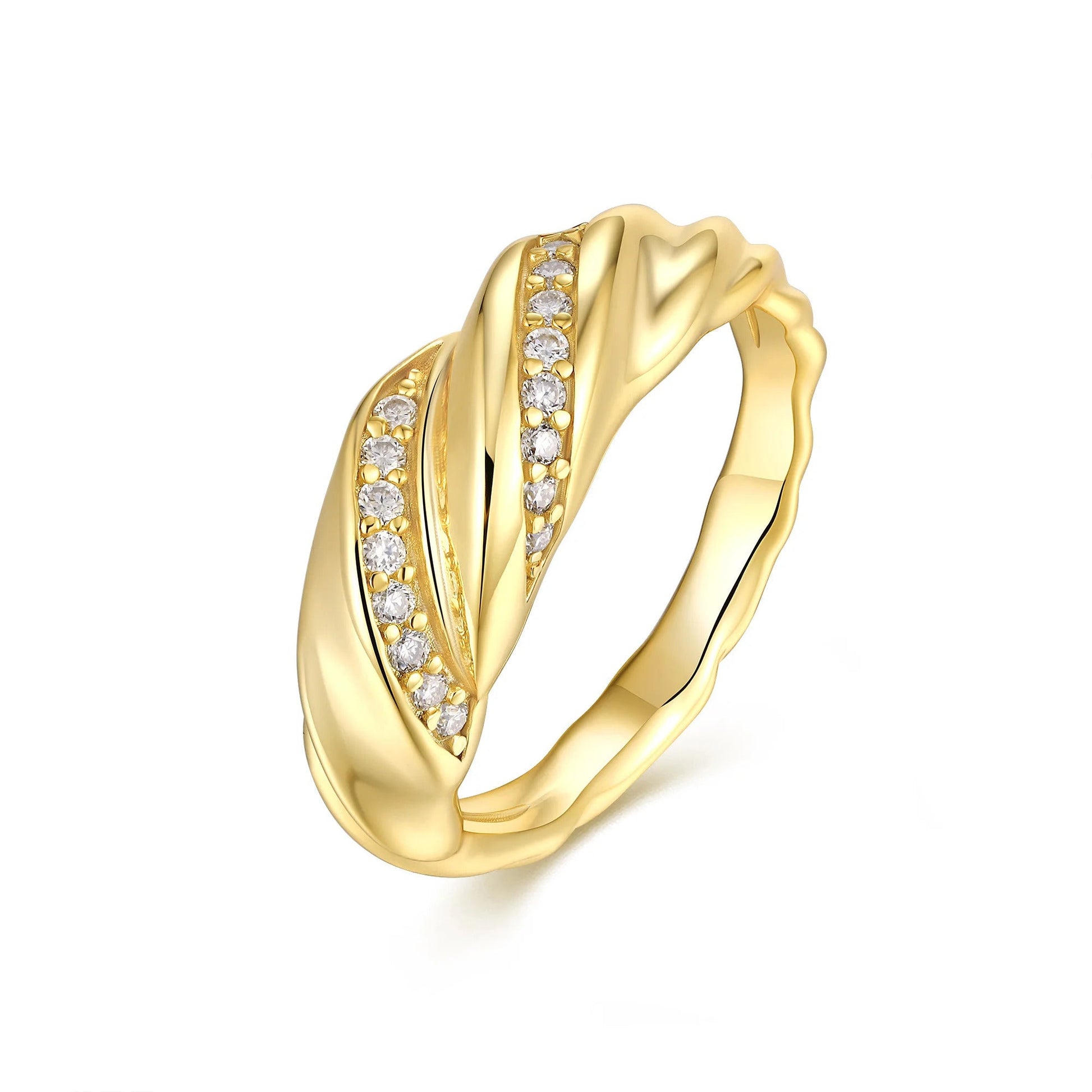 Moissanite Croissant Braided Ring 925 Silver 14K Gold – Chunky Twisted Wide Dome | Charmsolo