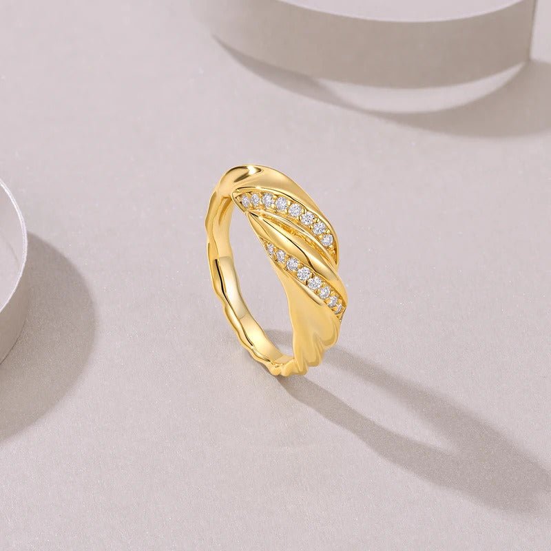 Moissanite Croissant Braided Ring 925 Silver 14K Gold – Chunky Twisted Wide Dome | Charmsolo
