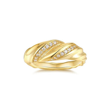 Moissanite Croissant Braided Ring 925 Silver 14K Gold – Chunky Twisted Wide Dome | Charmsolo