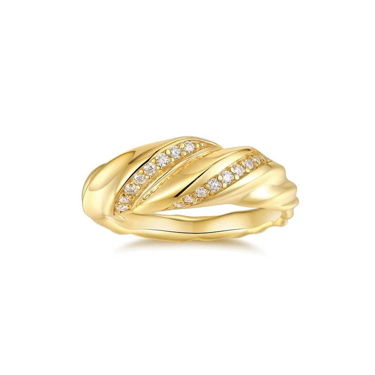 Moissanite Croissant Braided Ring 925 Silver 14K Gold – Chunky Twisted Wide Dome | Charmsolo