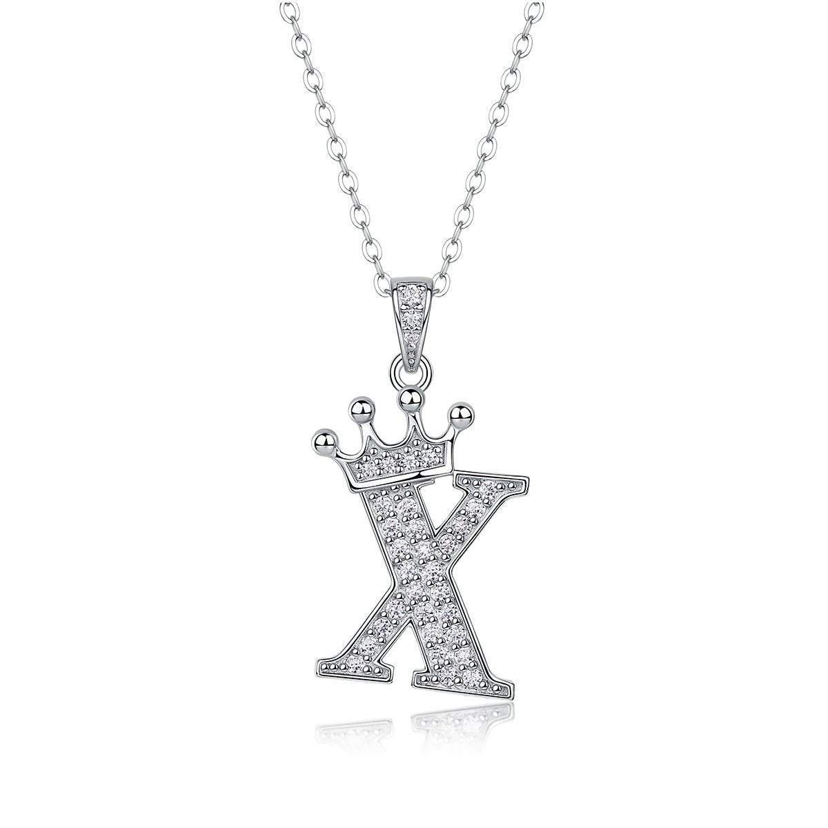 Moissanite Crown Alphabet Pendant Necklace | S925 Silver 18K Gold Plated | 35 VVS1 Stones | A–Z | Charmsolo