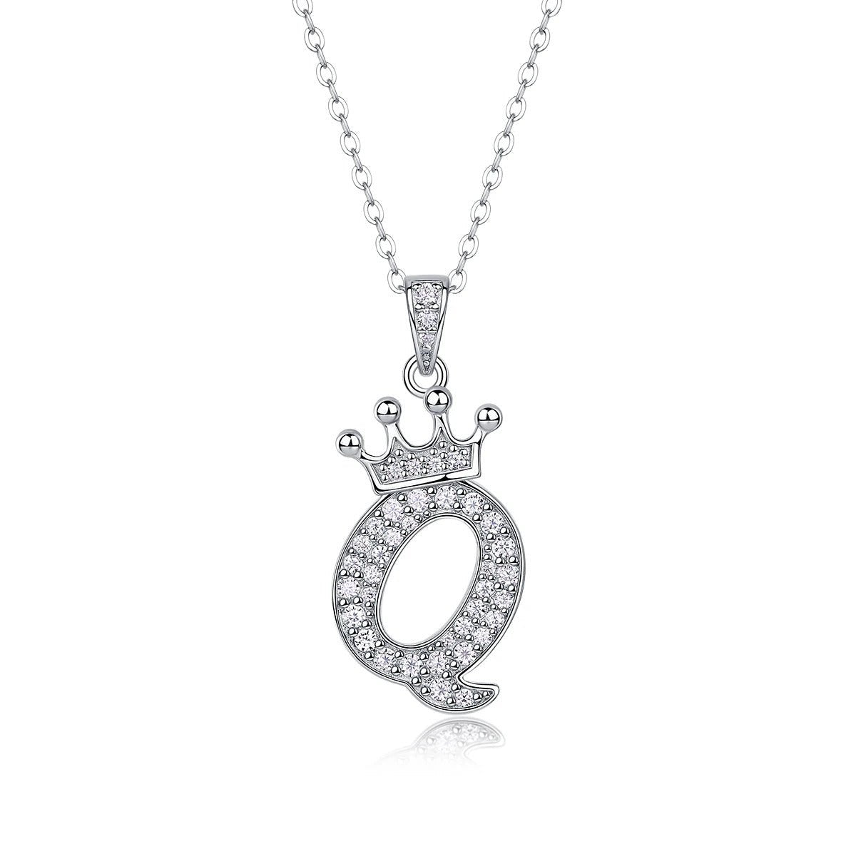 Moissanite Crown Alphabet Pendant Necklace | S925 Silver 18K Gold Plated | 35 VVS1 Stones | A–Z | Charmsolo