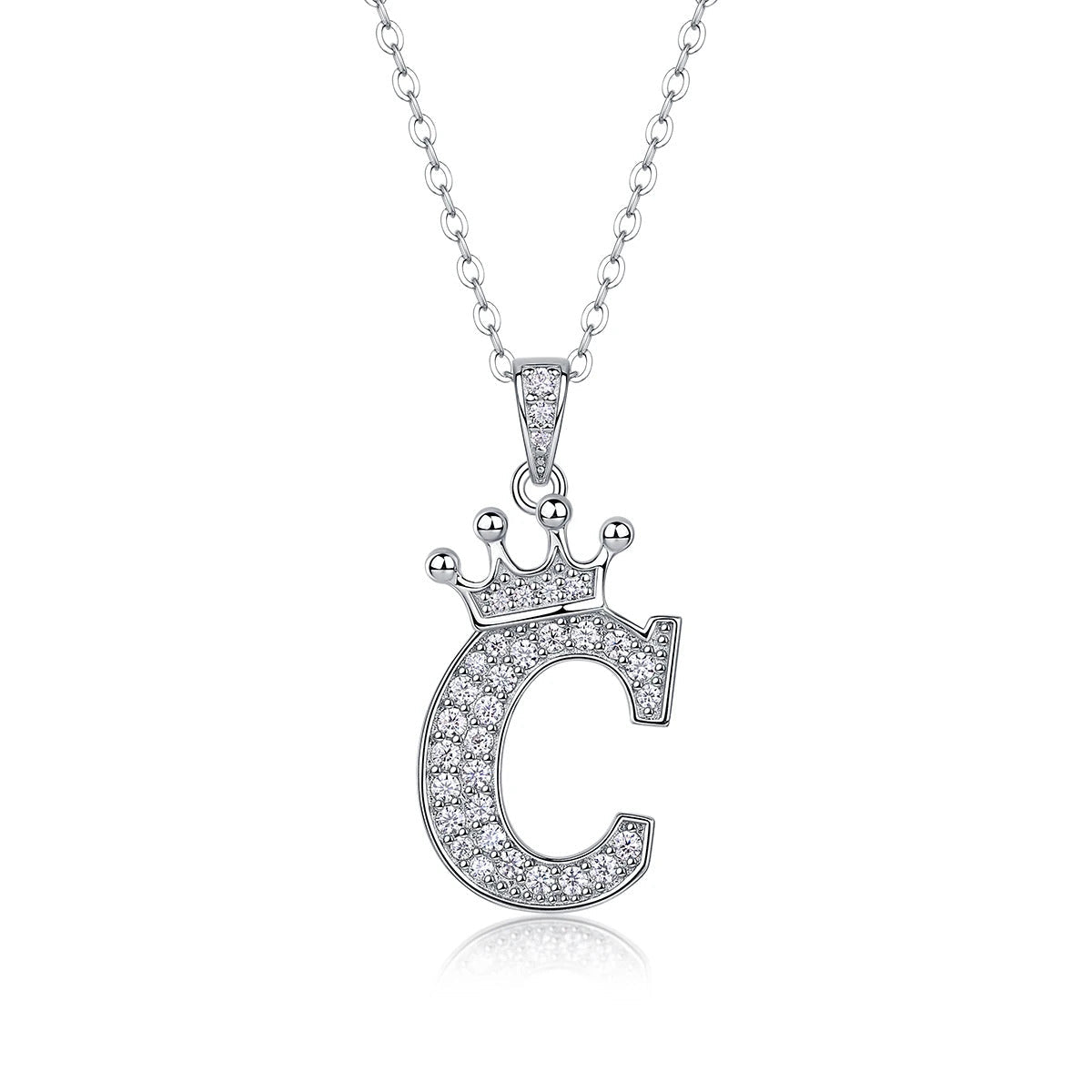 Moissanite Crown Alphabet Pendant Necklace | S925 Silver 18K Gold Plated | 35 VVS1 Stones | A–Z | Charmsolo