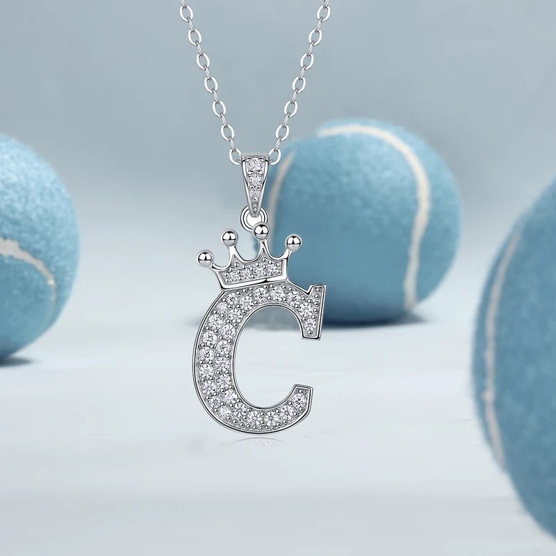 Moissanite Crown Alphabet Pendant Necklace | S925 Silver 18K Gold Plated | 35 VVS1 Stones | A–Z | Charmsolo