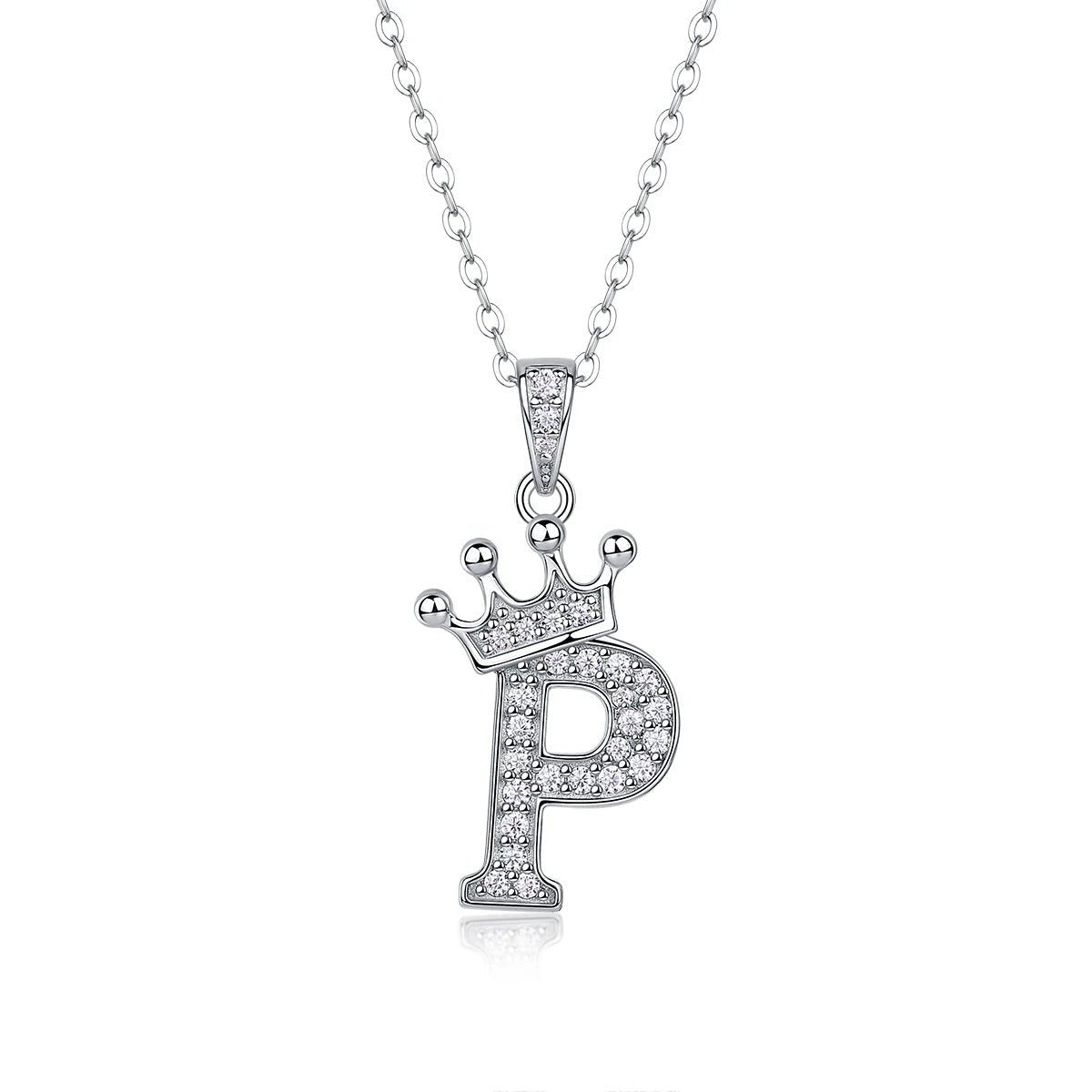 Moissanite Crown Alphabet Pendant Necklace | S925 Silver 18K Gold Plated | 35 VVS1 Stones | A–Z | Charmsolo