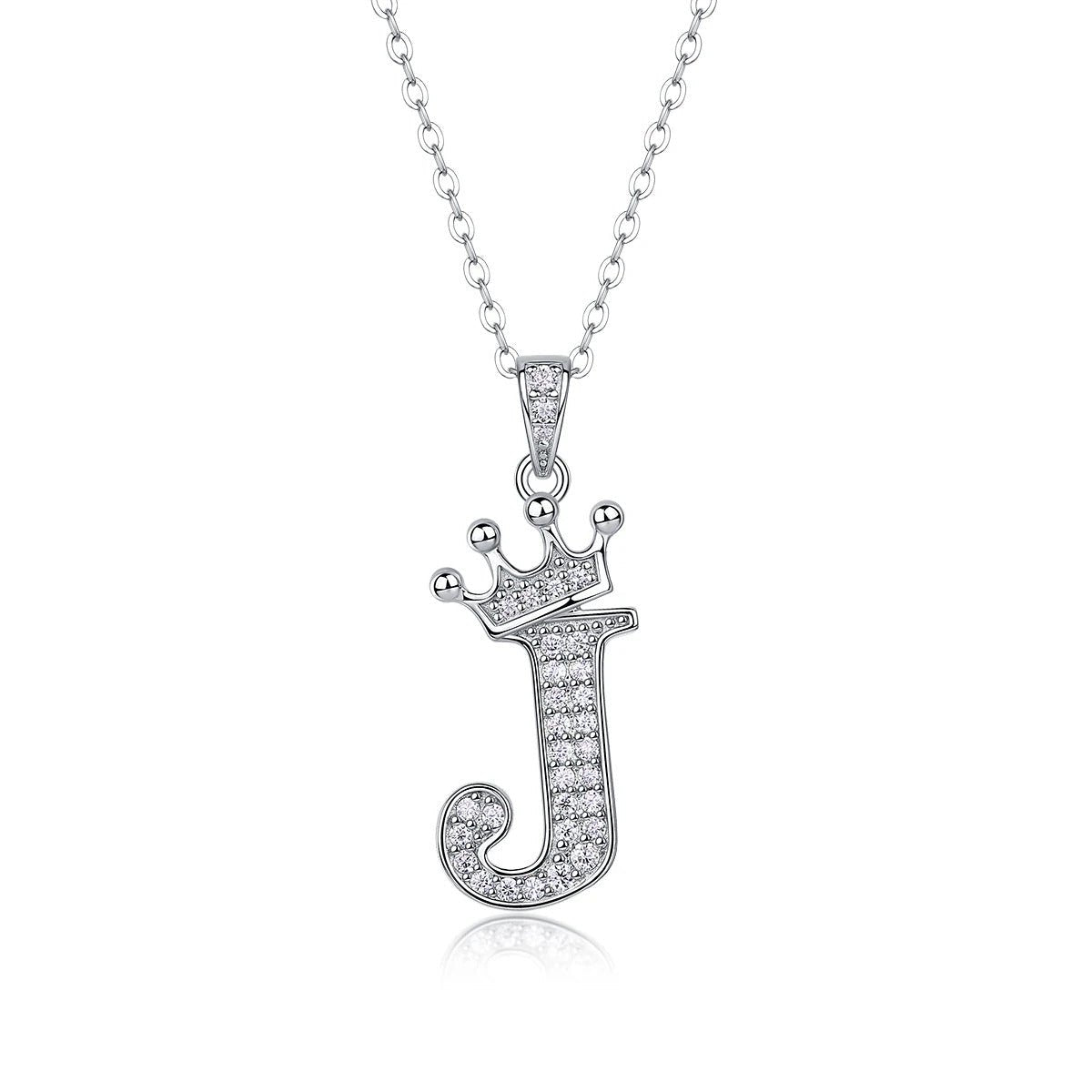 Moissanite Crown Alphabet Pendant Necklace | S925 Silver 18K Gold Plated | 35 VVS1 Stones | A–Z | Charmsolo