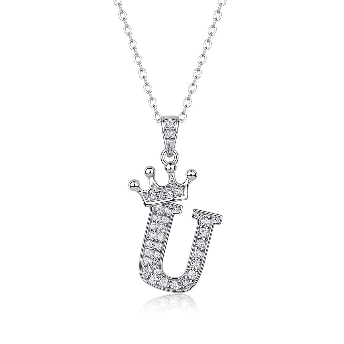 Moissanite Crown Alphabet Pendant Necklace | S925 Silver 18K Gold Plated | 35 VVS1 Stones | A–Z | Charmsolo