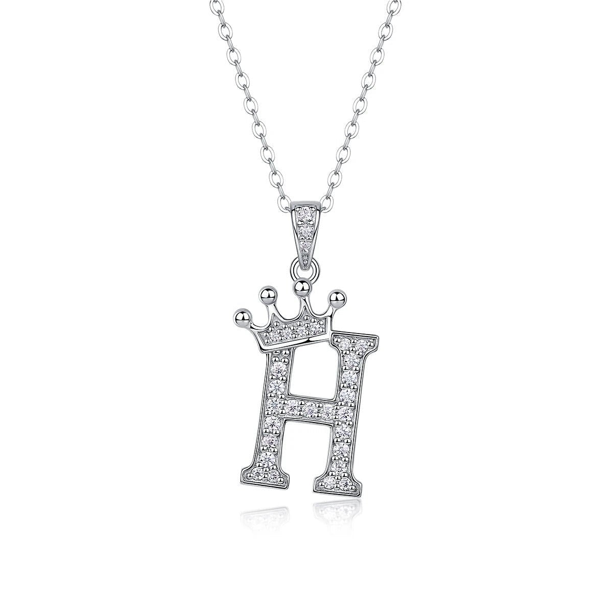 Moissanite Crown Alphabet Pendant Necklace | S925 Silver 18K Gold Plated | 35 VVS1 Stones | A–Z | Charmsolo