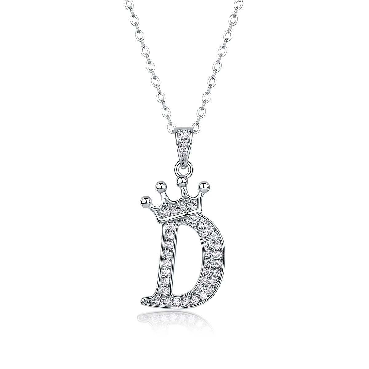 Moissanite Crown Alphabet Pendant Necklace | S925 Silver 18K Gold Plated | 35 VVS1 Stones | A–Z | Charmsolo