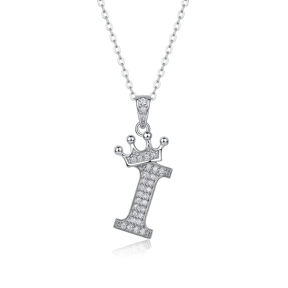 Moissanite Crown Alphabet Pendant Necklace | S925 Silver 18K Gold Plated | 35 VVS1 Stones | A–Z | Charmsolo
