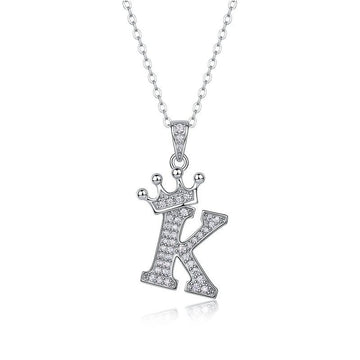 Moissanite Crown Alphabet Pendant Necklace | S925 Silver 18K Gold Plated | 35 VVS1 Stones | A–Z | Charmsolo