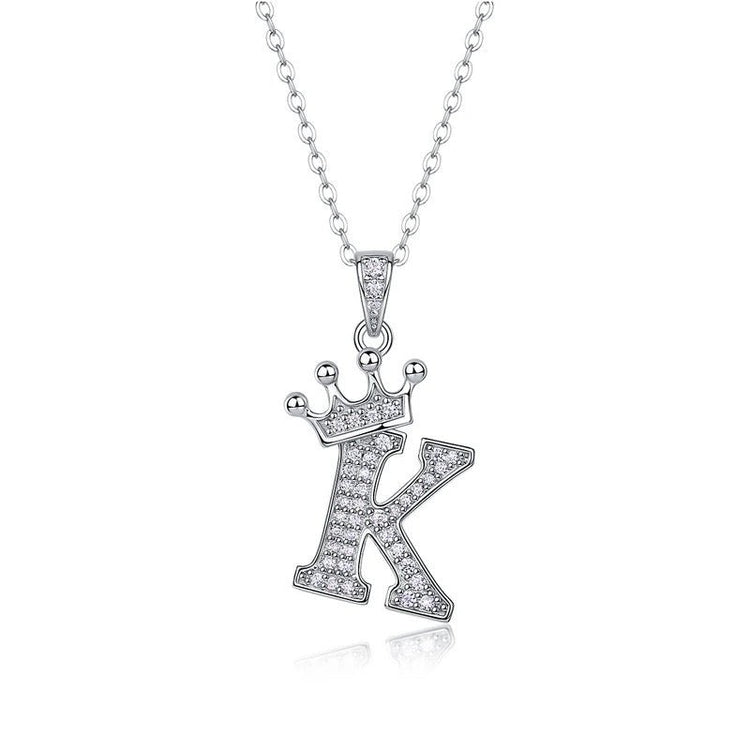Moissanite Crown Alphabet Pendant Necklace | S925 Silver 18K Gold Plated | 35 VVS1 Stones | A–Z | Charmsolo