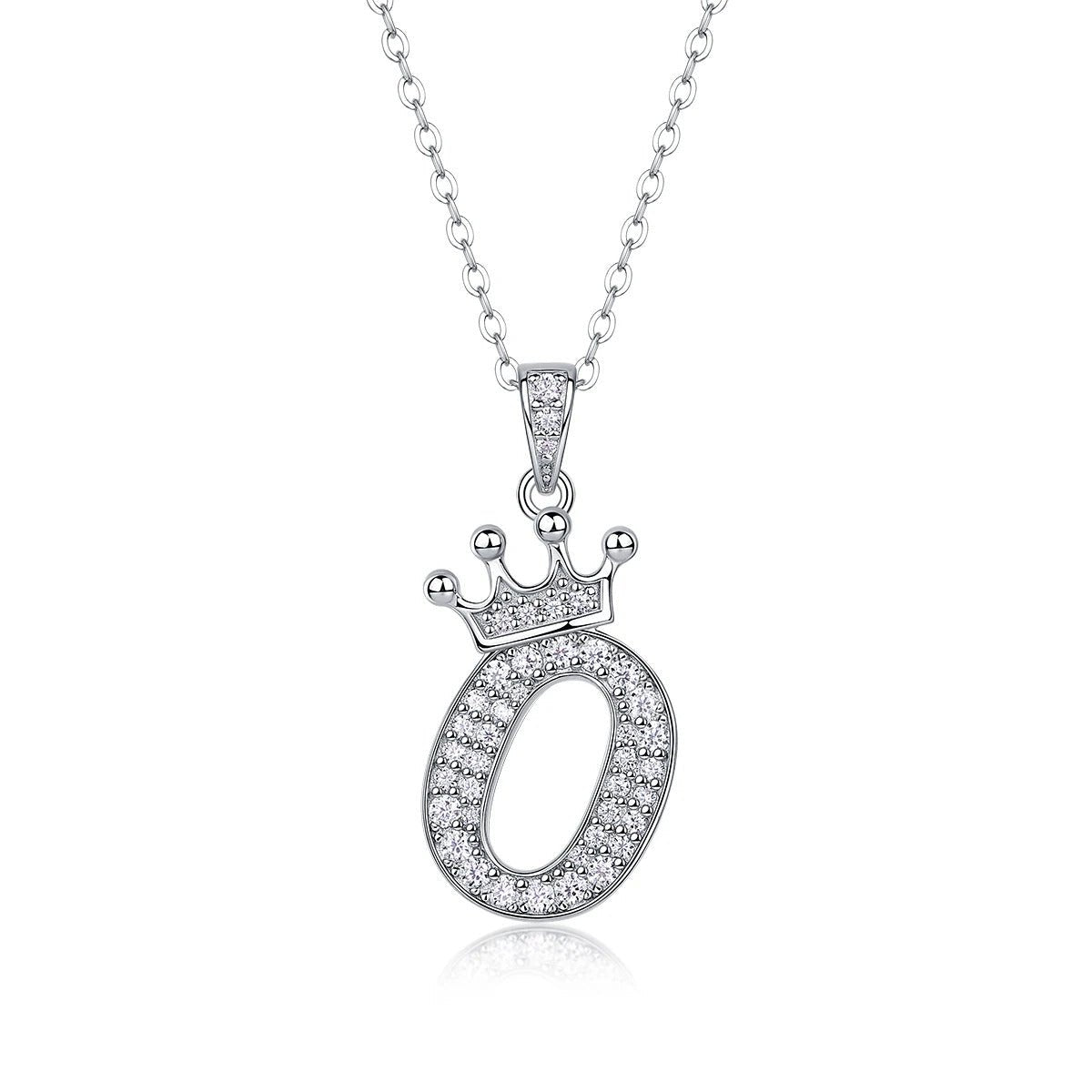 Moissanite Crown Alphabet Pendant Necklace | S925 Silver 18K Gold Plated | 35 VVS1 Stones | A–Z | Charmsolo