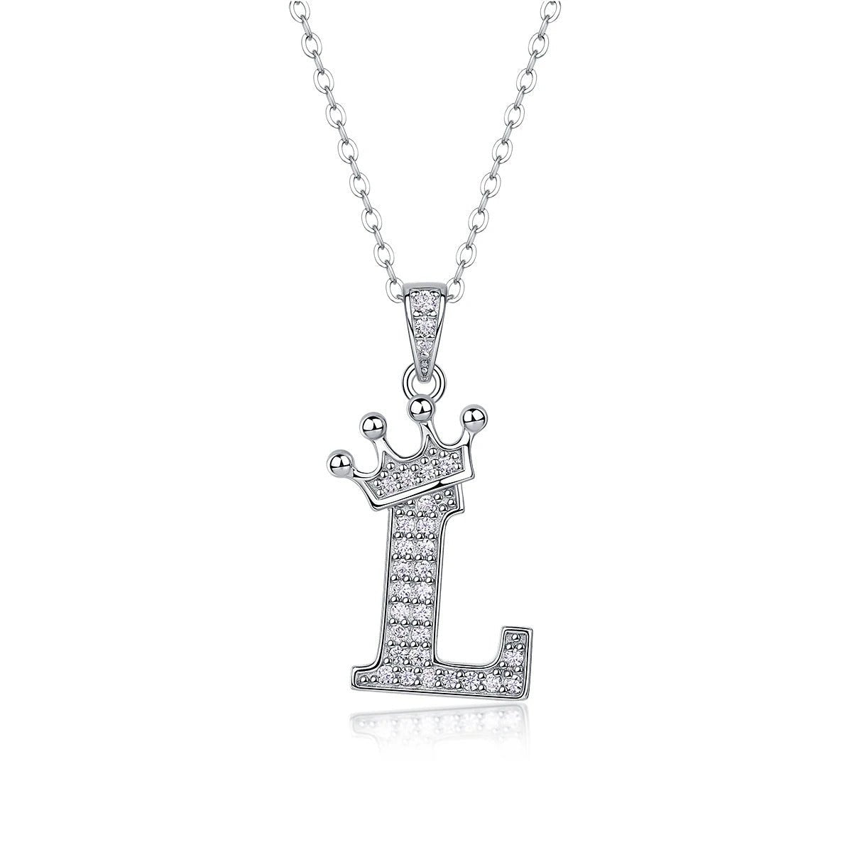Moissanite Crown Alphabet Pendant Necklace | S925 Silver 18K Gold Plated | 35 VVS1 Stones | A–Z | Charmsolo