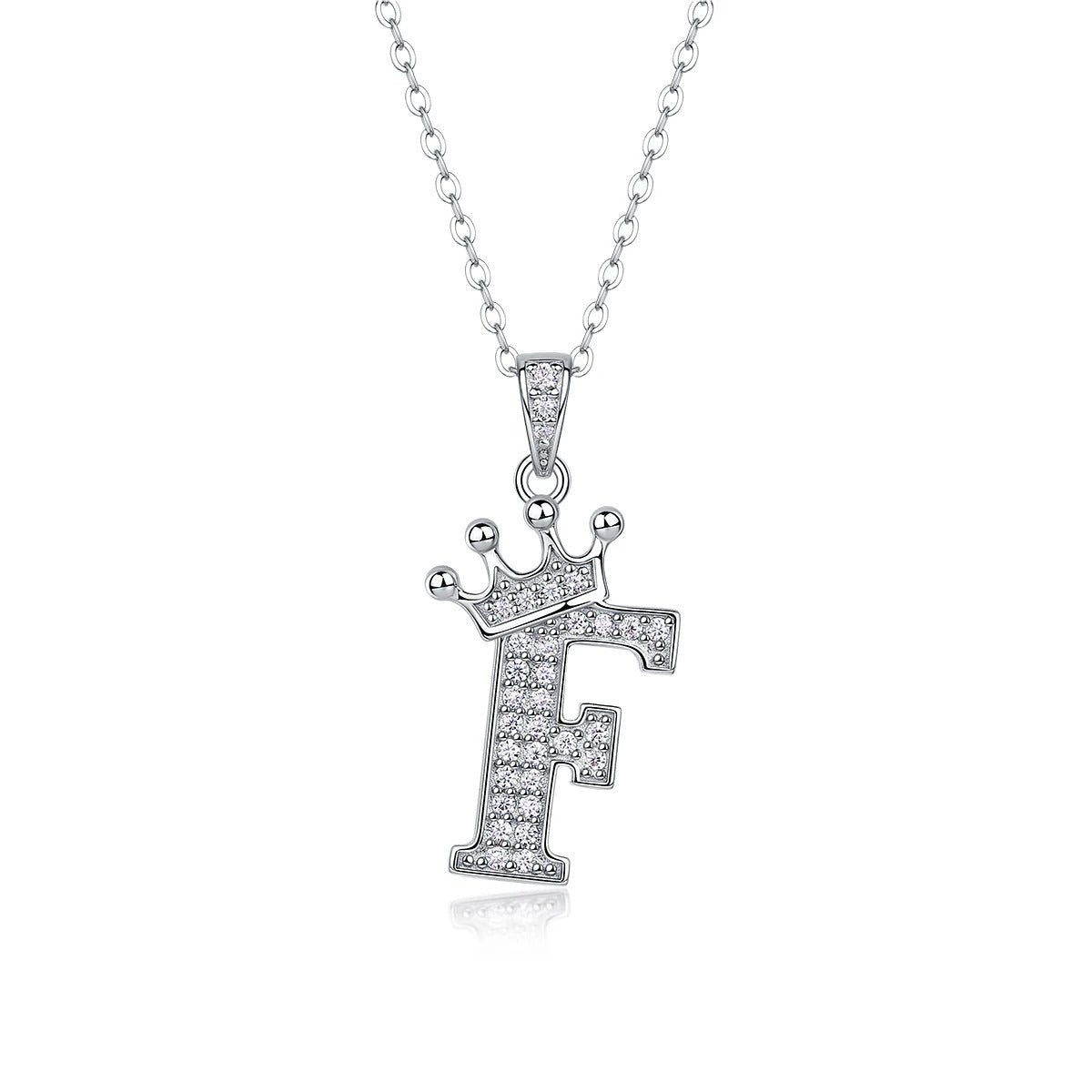 Moissanite Crown Alphabet Pendant Necklace | S925 Silver 18K Gold Plated | 35 VVS1 Stones | A–Z | Charmsolo