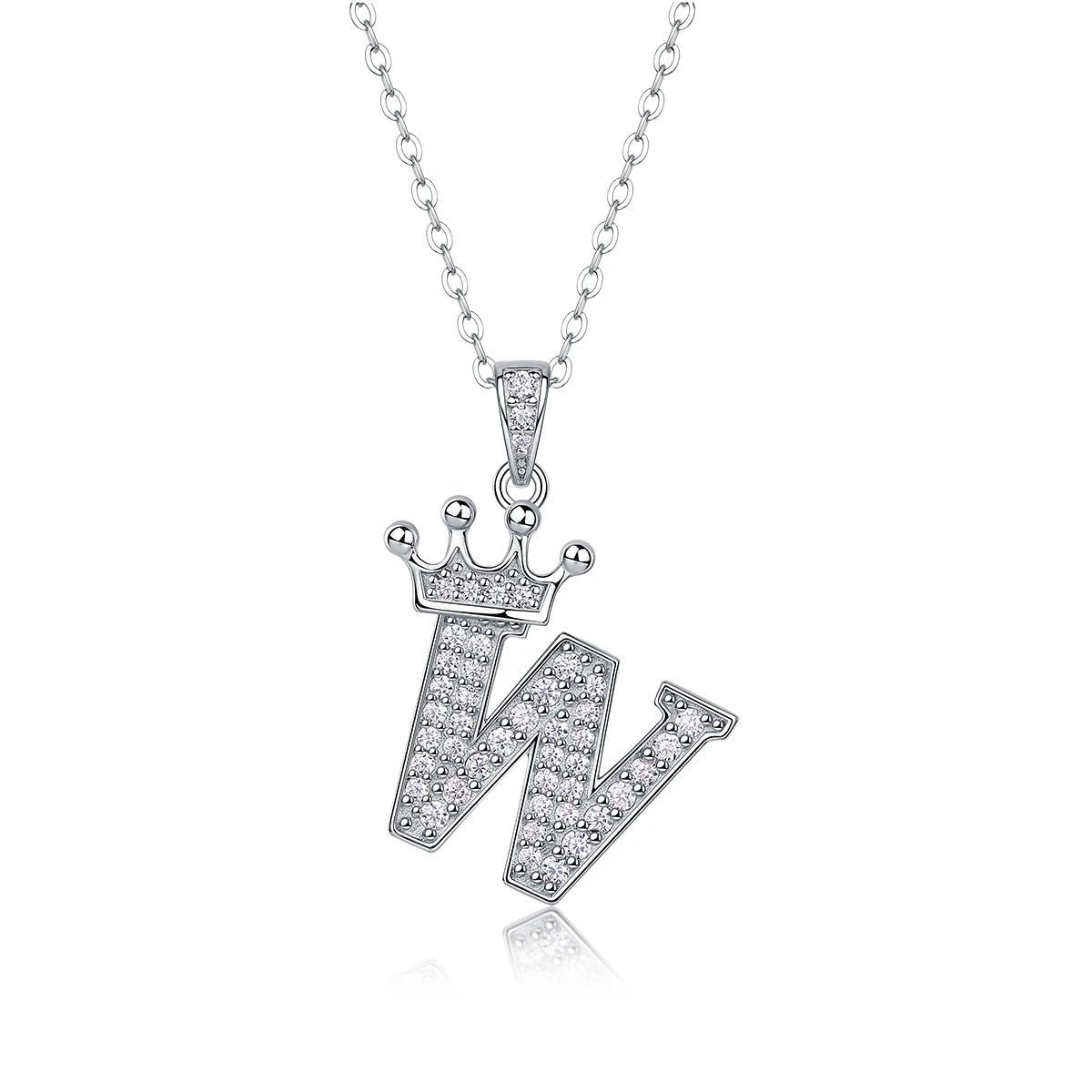 Moissanite Crown Alphabet Pendant Necklace | S925 Silver 18K Gold Plated | 35 VVS1 Stones | A–Z | Charmsolo