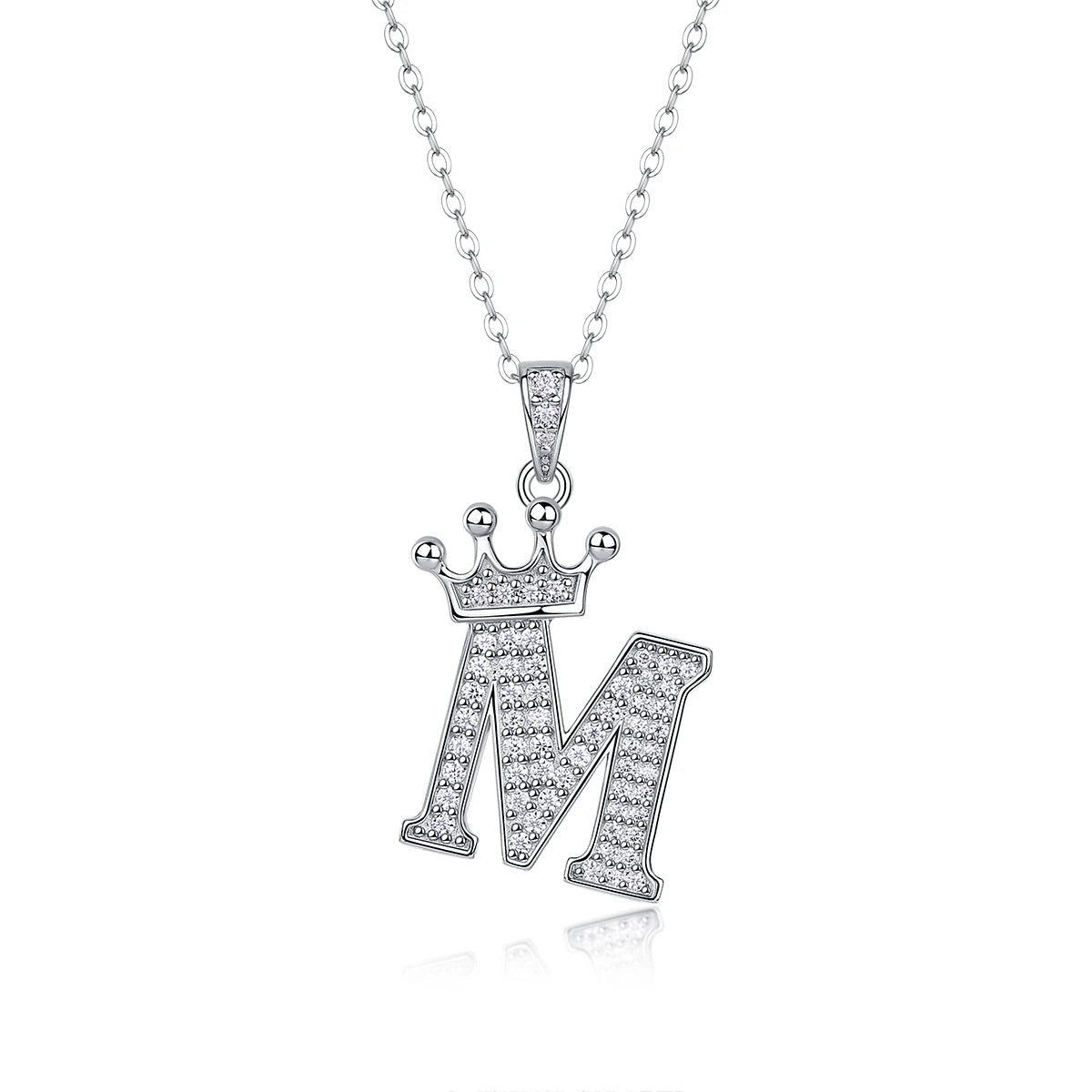 Moissanite Crown Alphabet Pendant Necklace | S925 Silver 18K Gold Plated | 35 VVS1 Stones | A–Z | Charmsolo