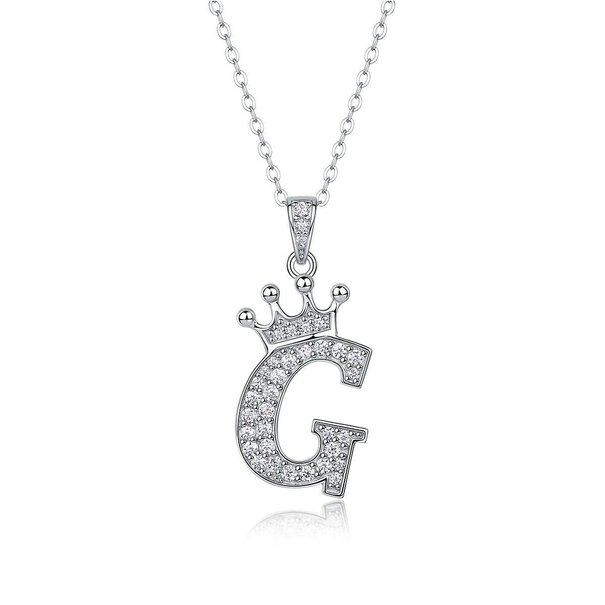 Moissanite Crown Alphabet Pendant Necklace | S925 Silver 18K Gold Plated | 35 VVS1 Stones | A–Z | Charmsolo