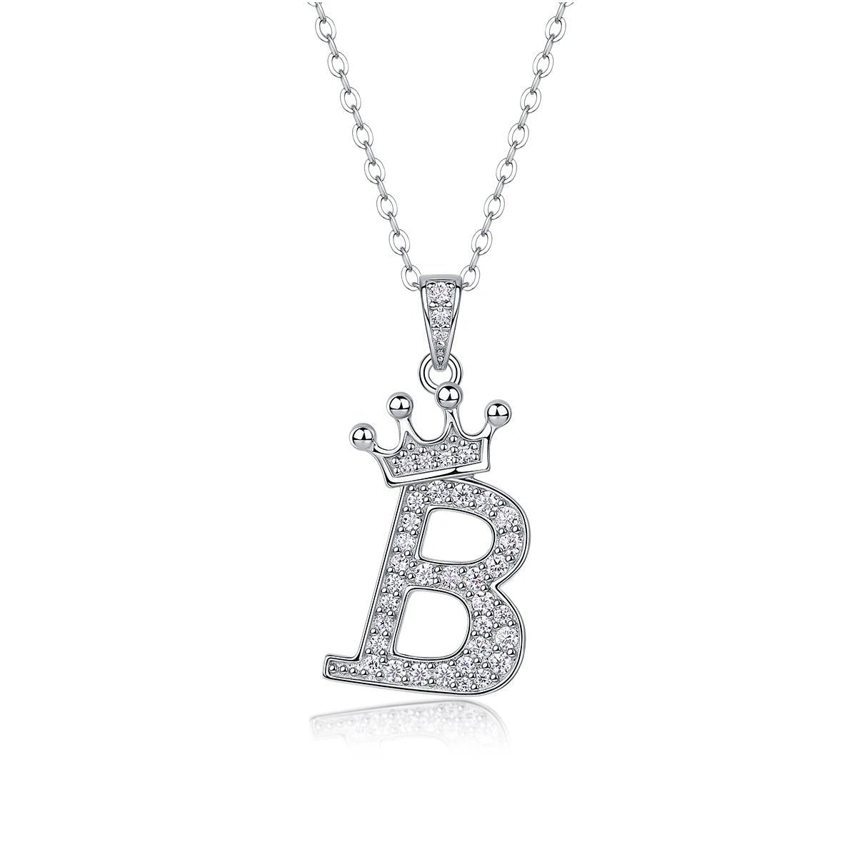 Moissanite Crown Alphabet Pendant Necklace | S925 Silver 18K Gold Plated | 35 VVS1 Stones | A–Z | Charmsolo