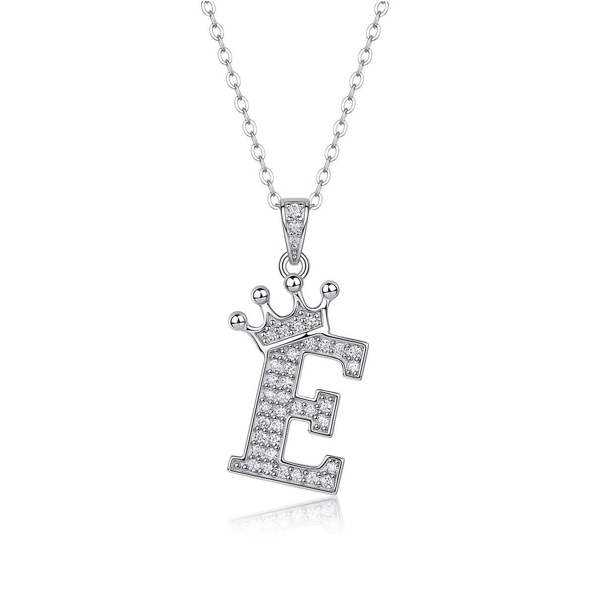 Moissanite Crown Alphabet Pendant Necklace | S925 Silver 18K Gold Plated | 35 VVS1 Stones | A–Z | Charmsolo