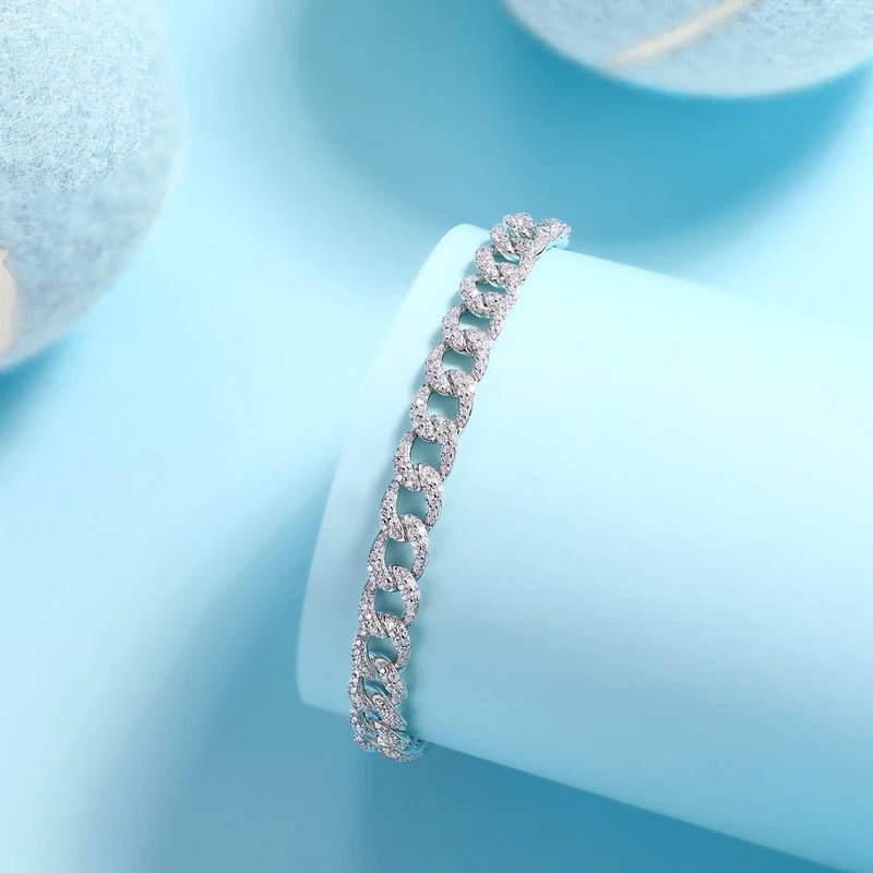 Moissanite Cuban Link Bracelet | S925 Silver 18K Gold Plated | Eight Hearts & Arrows | GRA Certified | Charmsolo