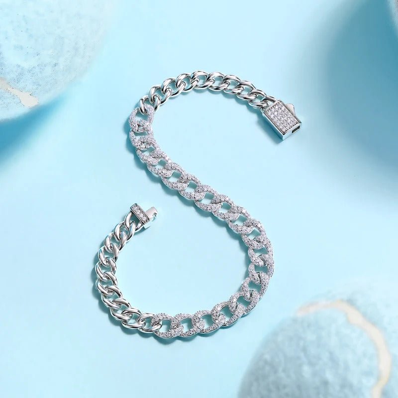 Moissanite Cuban Link Bracelet | S925 Silver 18K Gold Plated | Eight Hearts & Arrows | GRA Certified | Charmsolo
