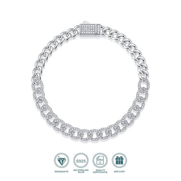 Moissanite Cuban Link Bracelet | S925 Silver 18K Gold Plated | Eight Hearts & Arrows | GRA Certified | Charmsolo