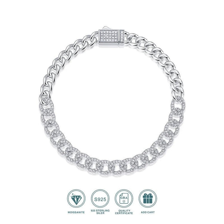 Moissanite Cuban Link Bracelet | S925 Silver 18K Gold Plated | Eight Hearts & Arrows | GRA Certified | Charmsolo