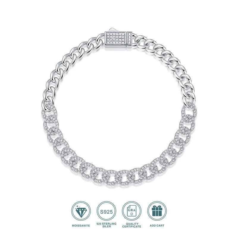 Moissanite Cuban Link Bracelet | S925 Silver 18K Gold Plated | Eight Hearts & Arrows | GRA Certified | Charmsolo