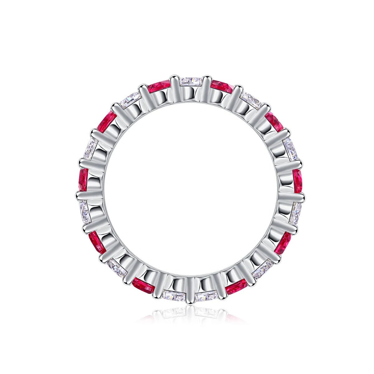 Moissanite & Ruby / Sapphire / Emerald Alternating Ring 925 Silver 18K Gold GRA | Charmsolo