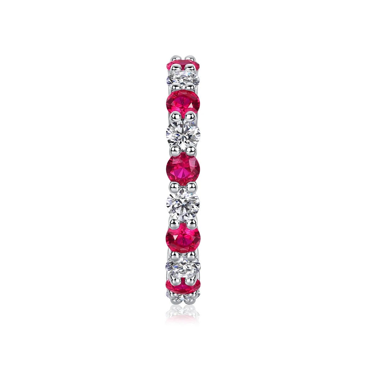 Moissanite & Ruby / Sapphire / Emerald Alternating Ring 925 Silver 18K Gold GRA | Charmsolo