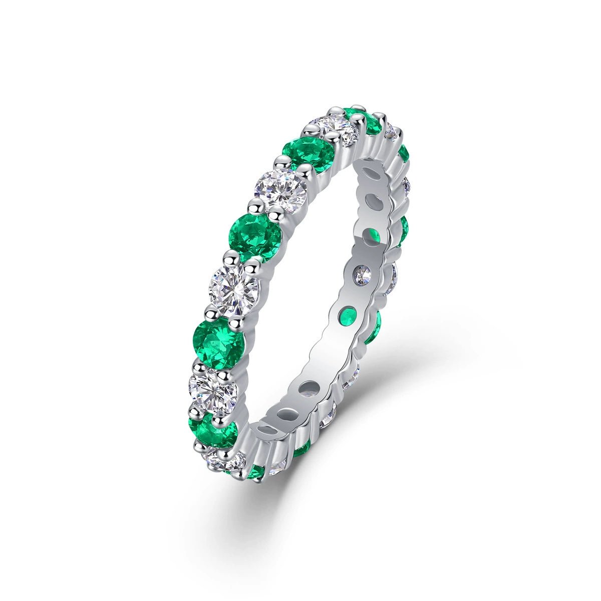Moissanite & Ruby / Sapphire / Emerald Alternating Ring 925 Silver 18K Gold GRA | Charmsolo