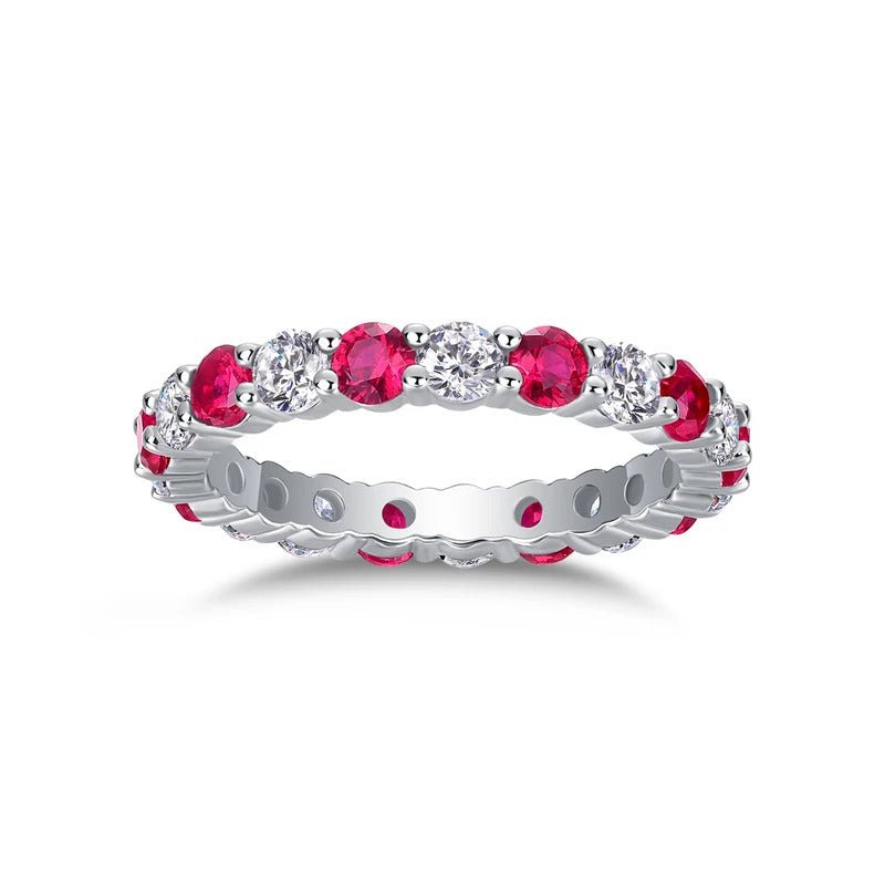 Moissanite & Ruby / Sapphire / Emerald Alternating Ring 925 Silver 18K Gold GRA | Charmsolo