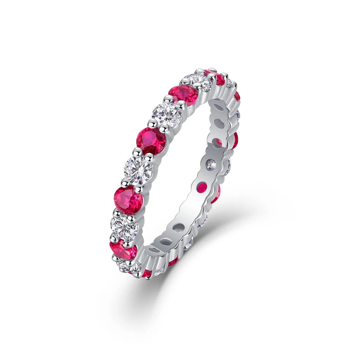 Moissanite & Ruby / Sapphire / Emerald Alternating Ring 925 Silver 18K Gold GRA | Charmsolo