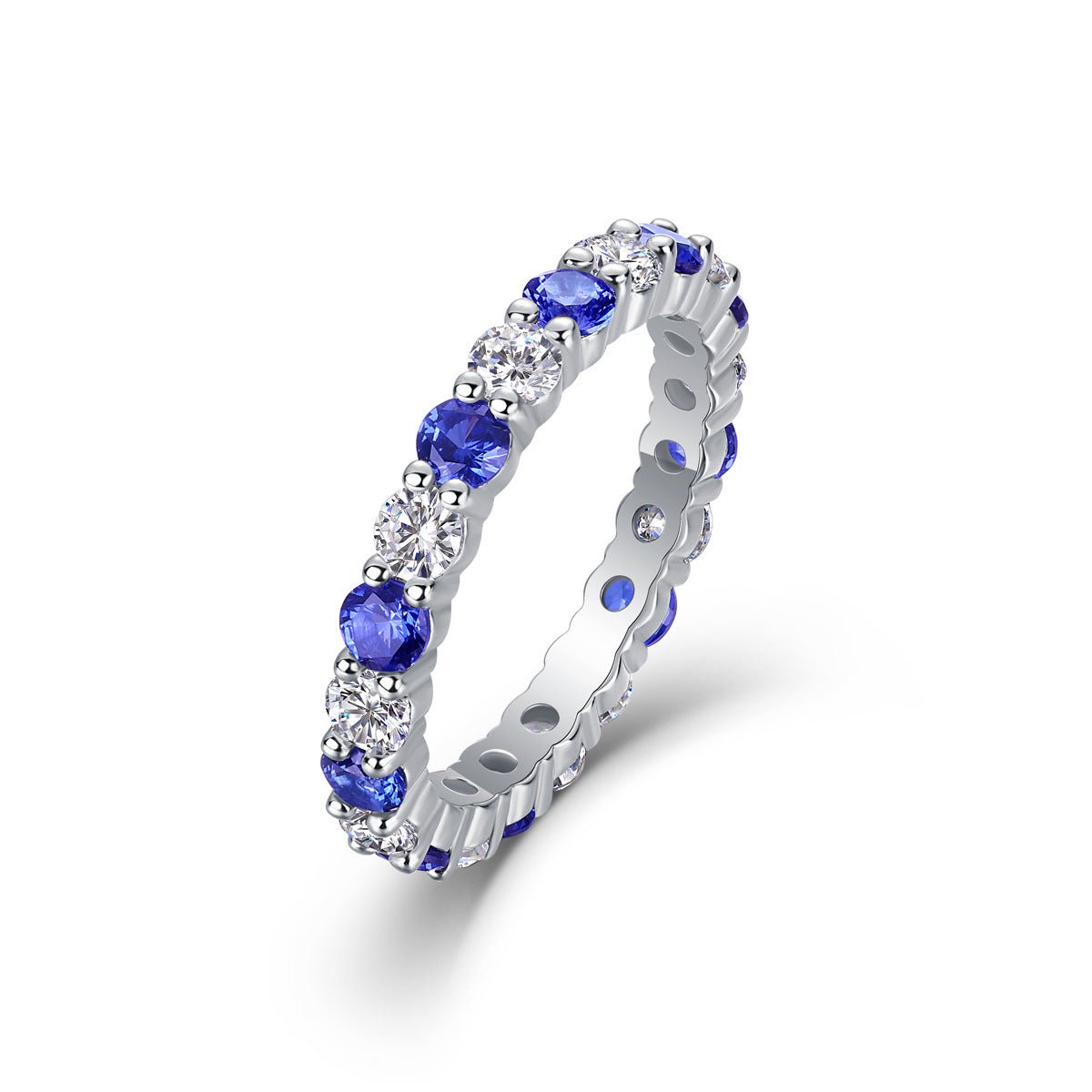 Moissanite & Ruby / Sapphire / Emerald Alternating Ring 925 Silver 18K Gold GRA | Charmsolo
