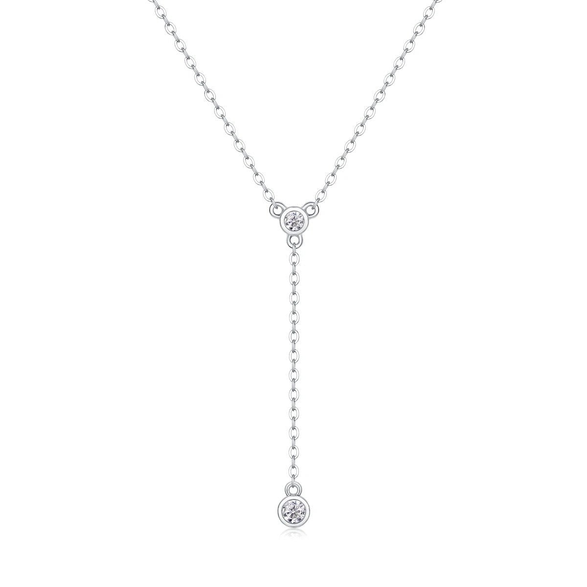 Moissanite Sparkling O Chain Pendant Necklace | 925 Silver 18K Gold Plated | 2 VVS1 D Color Stones