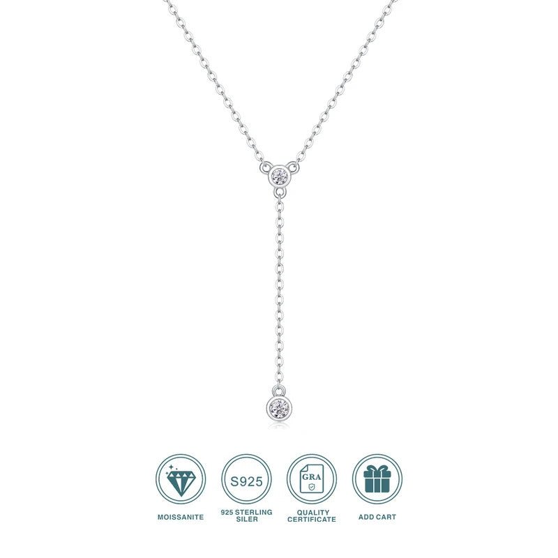 Moissanite Sparkling O Chain Pendant Necklace | 925 Silver 18K Gold Plated | 2 VVS1 D Color Stones