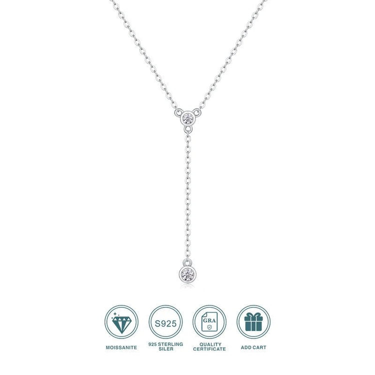 Moissanite Sparkling O Chain Pendant Necklace | 925 Silver 18K Gold Plated | 2 VVS1 D Color Stones