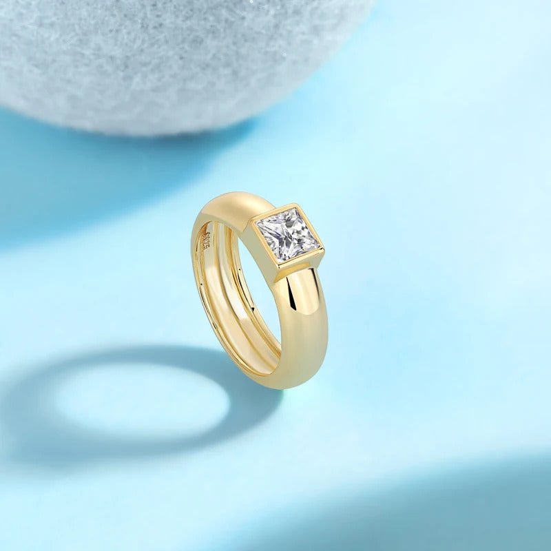 925 silver Moissanite Square Band Ring 925 Silver – VVS1 D Color 18K Gold GRA | Charmsolo
