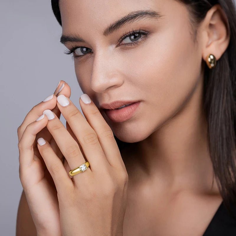 925 silver Moissanite Square Band Ring 925 Silver – VVS1 D Color 18K Gold GRA | Charmsolo