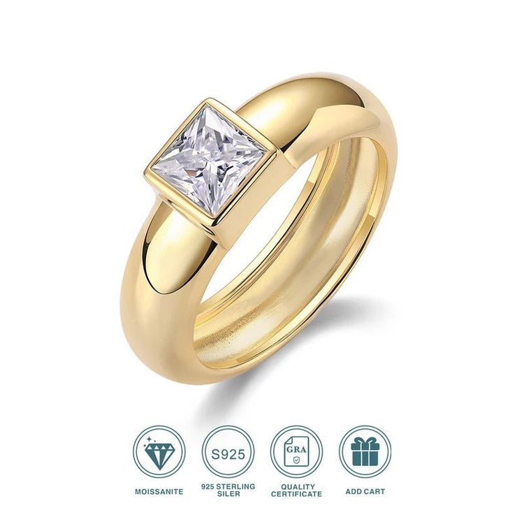925 silver Moissanite Square Band Ring 925 Silver – VVS1 D Color 18K Gold GRA | Charmsolo