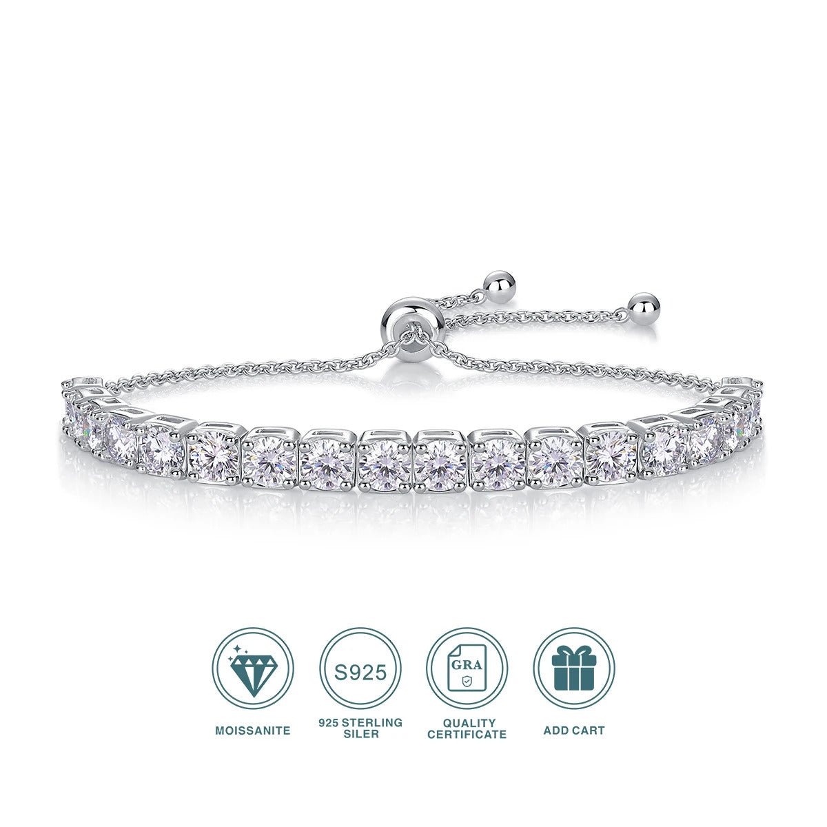 Moissanite Tennis Bracelet | S925 Silver 18K Gold Plated | 18 × 0.5ct VVS1 D-Color | Adjustable 14–20cm | GRA | Charmsolo