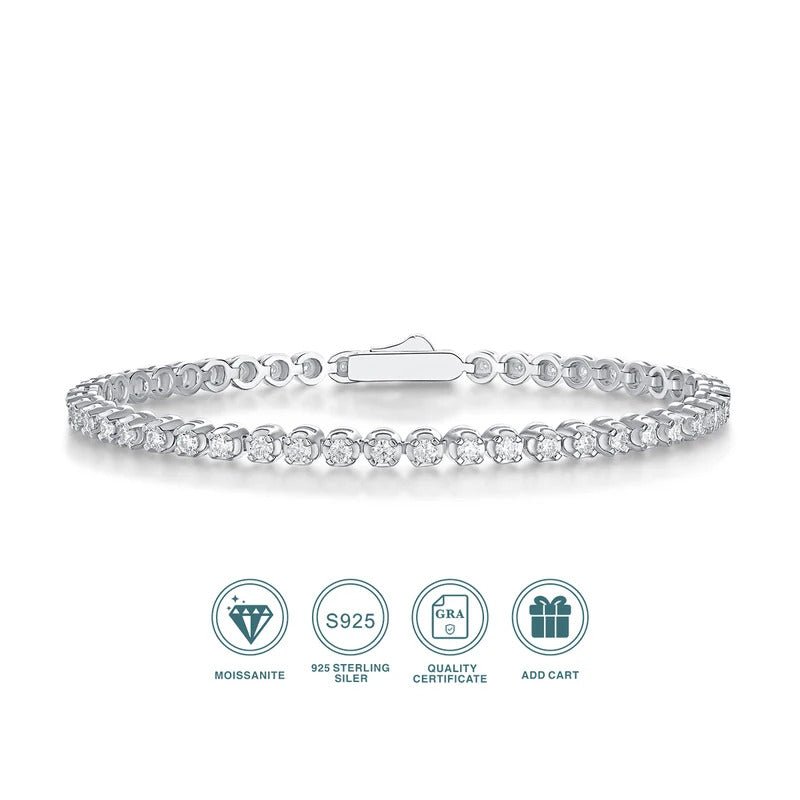 Moissanite Tennis Bracelet | S925 Silver | 45 VVS1 D-Color Stones | GRA Certified | Charmsolo