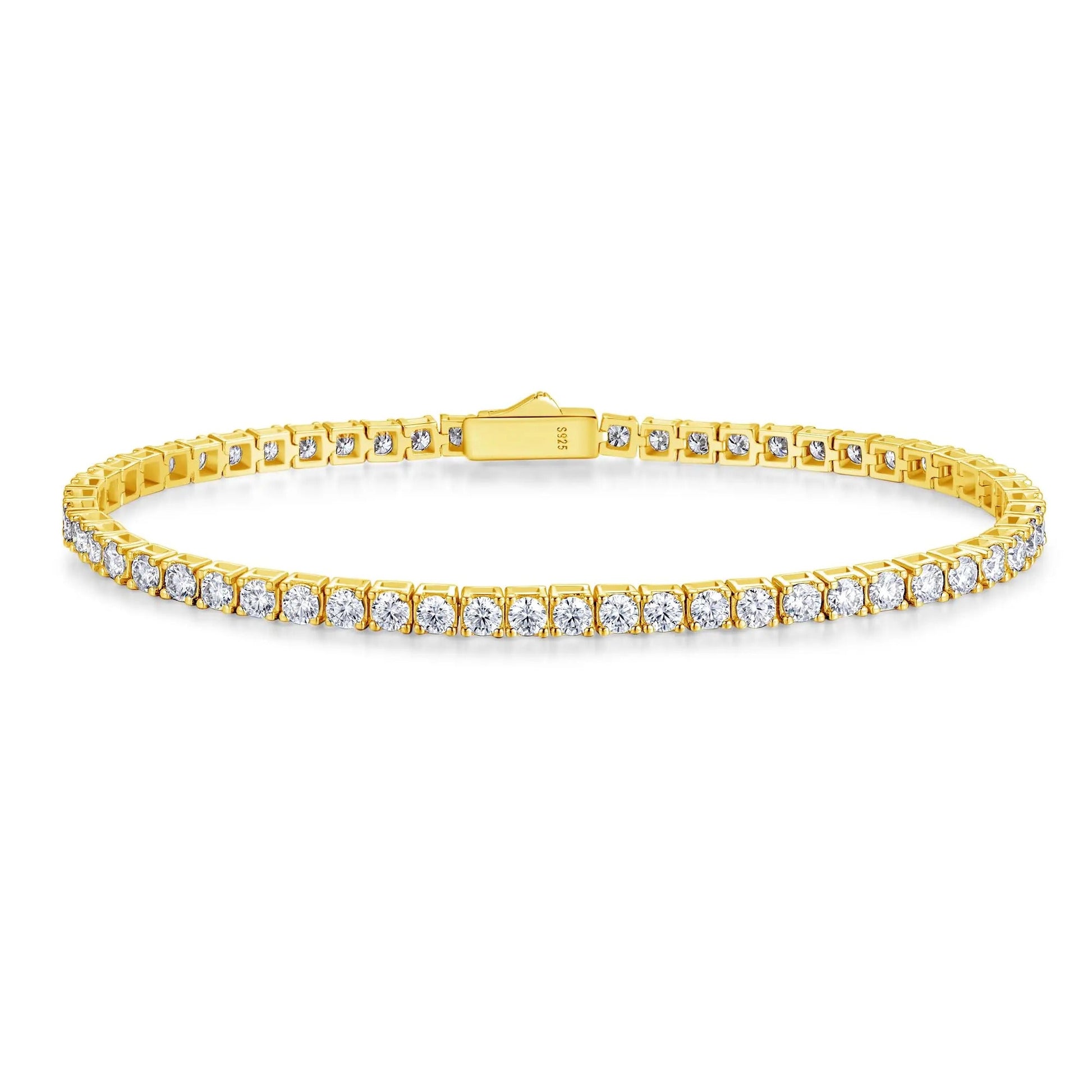 Moissanite Tennis Chain Bracelet | S925 Silver Thick 18K Gold Plated | 2mm & 3mm VVS1 D-Color | 4.7–5.9ct | Instagram Style | Charmsolo